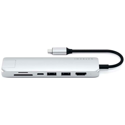 Док-станция Satechi Type-C Slim Multiport with Ethernet Adapter (2xUSB 3.0, USB Type-C, HDMI, RJ-45, SD, micro-SD), Серебристый ST-UCSMA3S адаптер satechi usb c on the go multiport adapter st ucmbak 1 шт черный