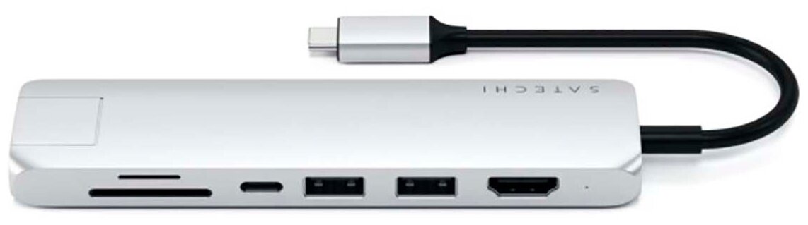 USB-хаб Satechi Type-C Slim Multiport with Ethernet Adapter (2xUSB 3.0, USB Type-C, HDMI, RJ-45, SD, micro-SD), Серебристый Док-станция ST-UCSMA3S