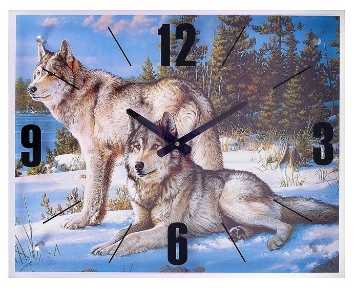 Часы настенные, серия: Животный мир, "Волки в Зимнем Лесу", 40х50 см, микс - фотография № 5