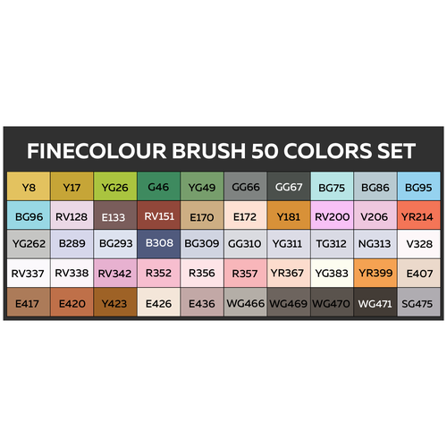 FINECOLOUR набор маркеров Brush, EF102-TB50, разноцветный, 50 шт. finecolour маркер brush ef102 b112 серовато синий