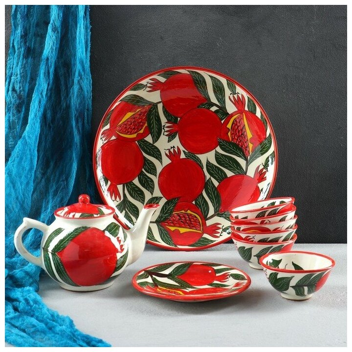 Набор чайный гранат Риштанская Керамика 9 предметов (Чайник-08л пиалы-05/03) 3554725