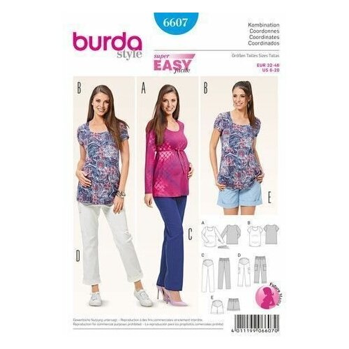 Выкройка Burda 6607 — Туника, Брюки, Шорты для будущей мамы