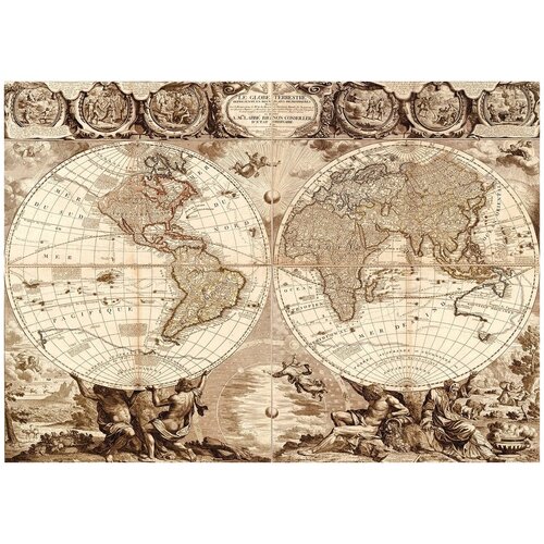 Карта мира старинная - Виниловые фотообои, (211х150 см) карта мира на цветочном фоне 1 виниловые фотообои 211х150 см
