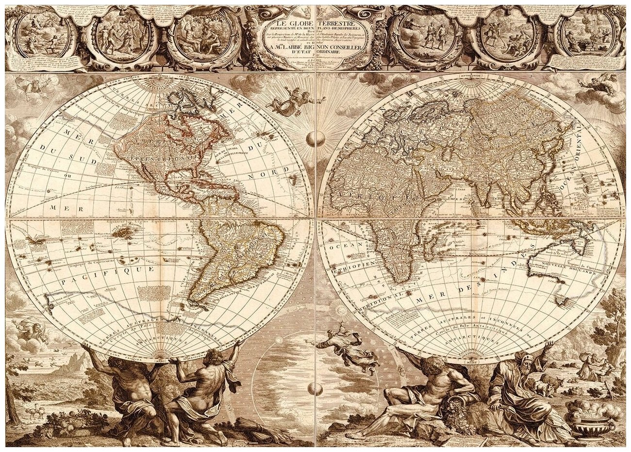 Карта мира старинная - Виниловые фотообои, (315х225 см)