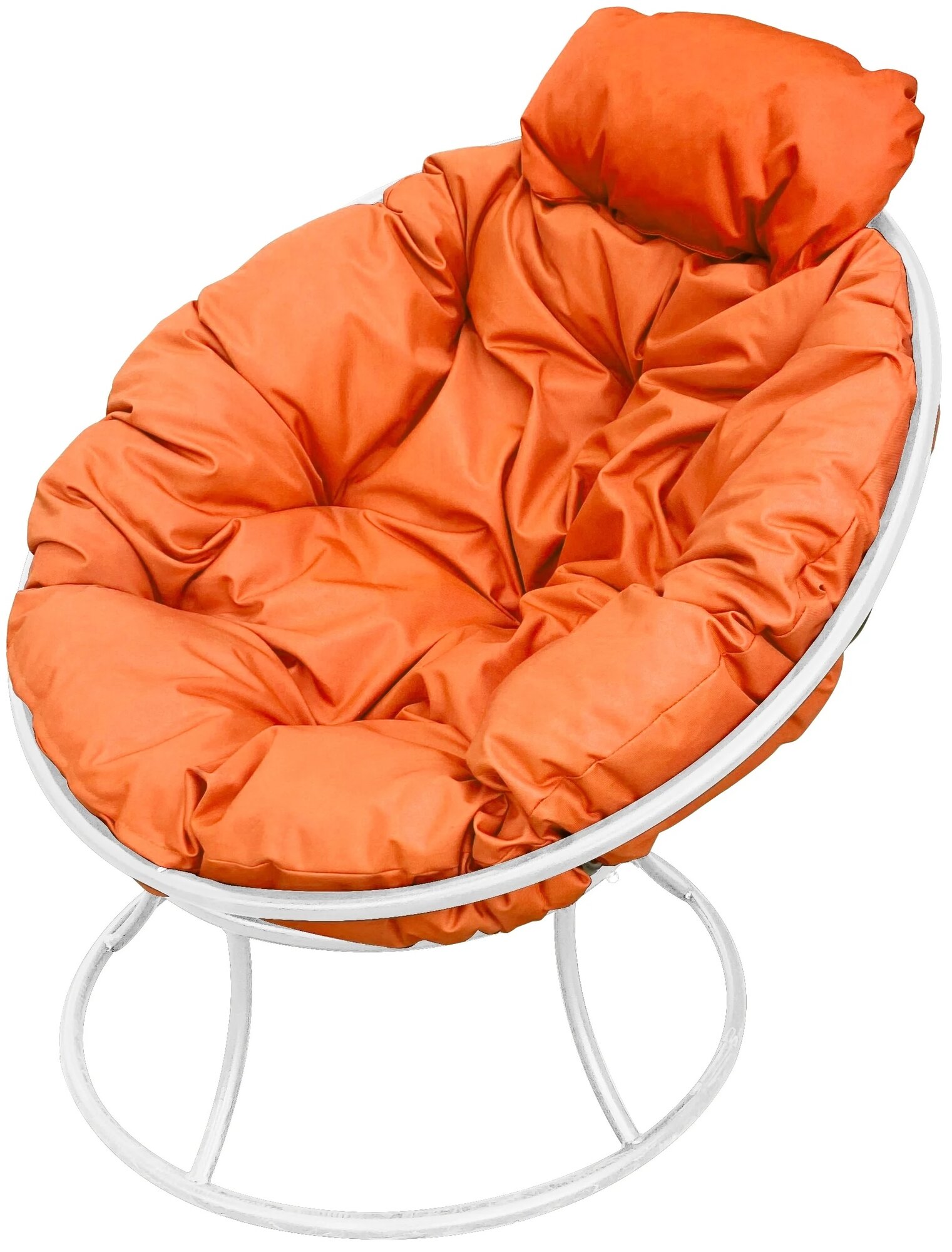 Кресло m-group папасан мини белое, оранжевая подушка - фотография № 1