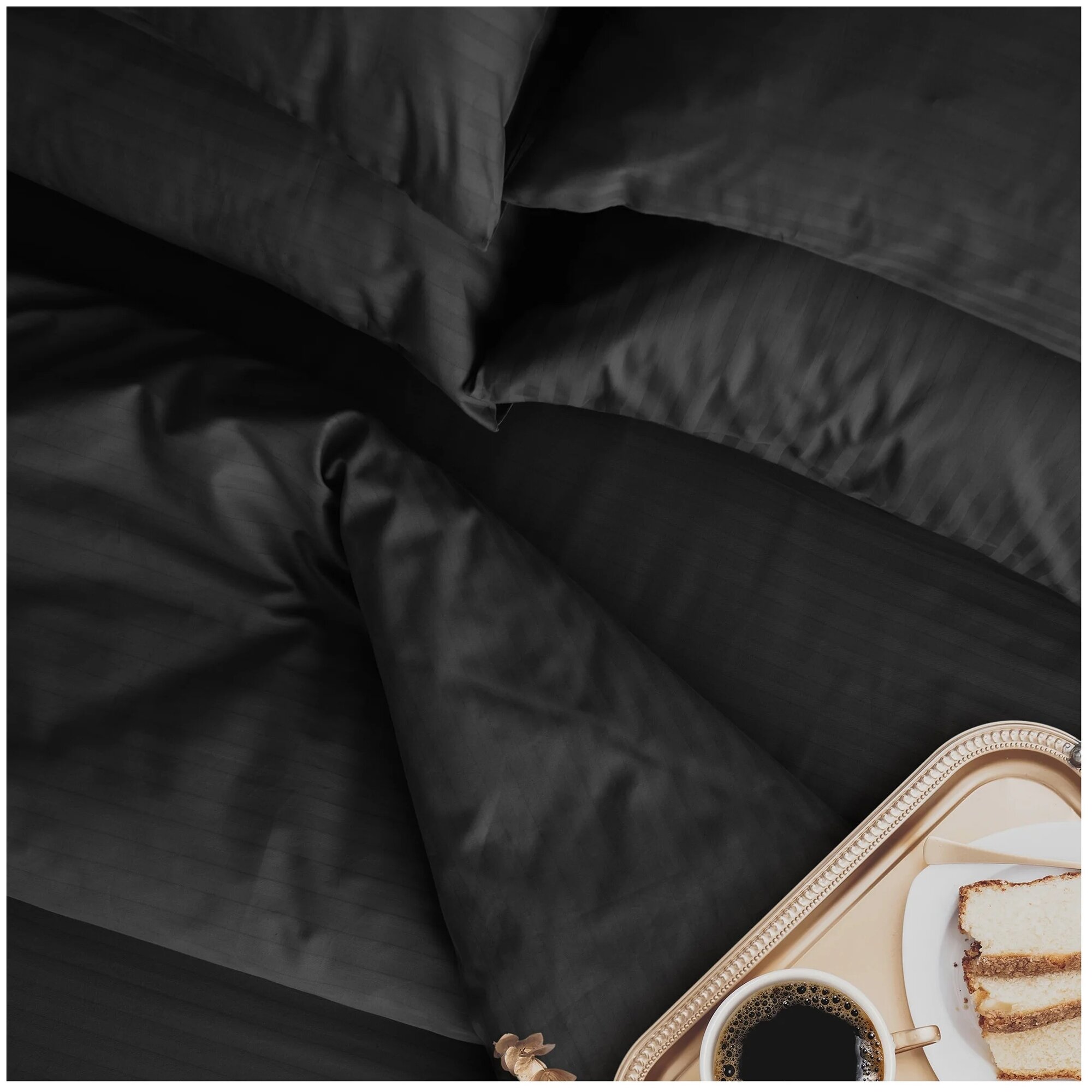 Комплект постельного белья Verossa Stripe, 2-спальное с европростыней, страйп-сатин, black - фотография № 4