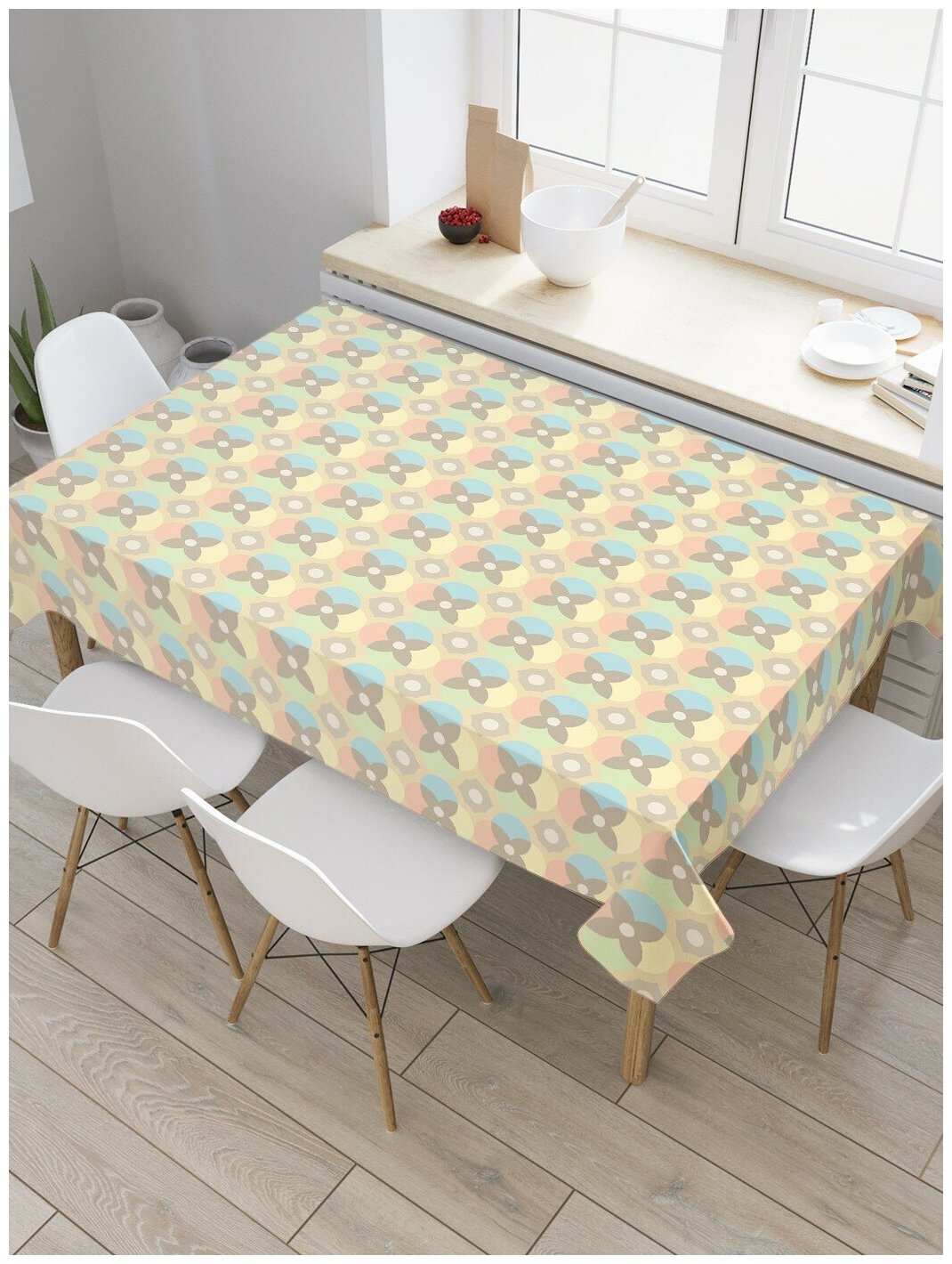 Скатерть прямоугольная JoyArty на кухонный стол "Пастельный паттерн" из оксфорда, 120x145 см