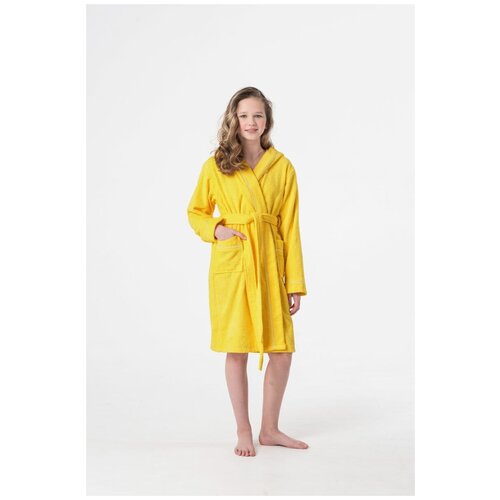 Халат махровый Everliness для девочки капюшон+кант, цвет желтый, рост 152