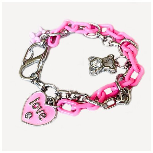 Браслет серебряного цвета с розовой подвеской Love