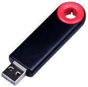 Классическая черная выдвижная пластиковая флешка с круглым отверстием (32 Гб / GB USB 3.0 Красный/Red 035BK)