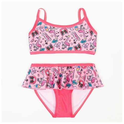 фото Котмаркот купальник раздельный для девочки, цвет розовый/кошки, рост 134 см