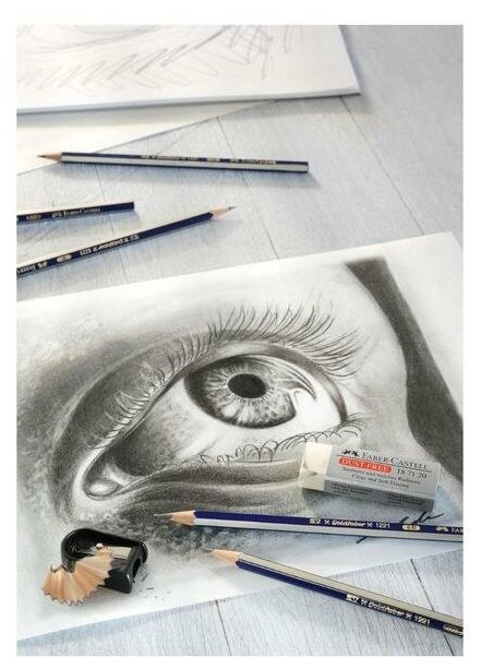 Набор карандашей чернографит. Faber-Castell Goldfaber (6 черн.кар 2H/HB/2B/4B/6B/8B/ласт./точ - фото №3