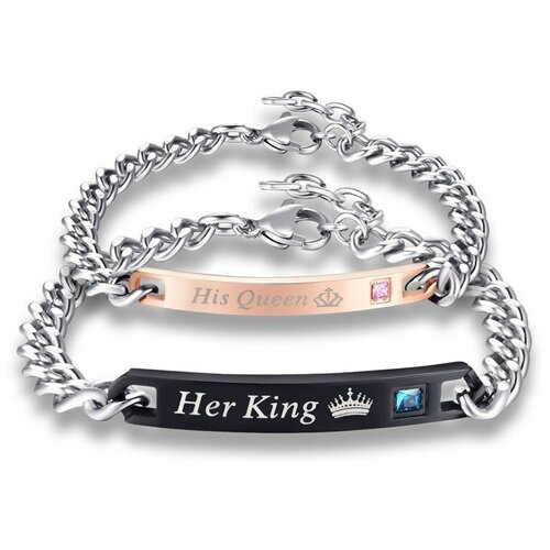 Комплект браслетов, циркон парные браслеты для влюблённых твой король твоя королева his queen her king бижутерия