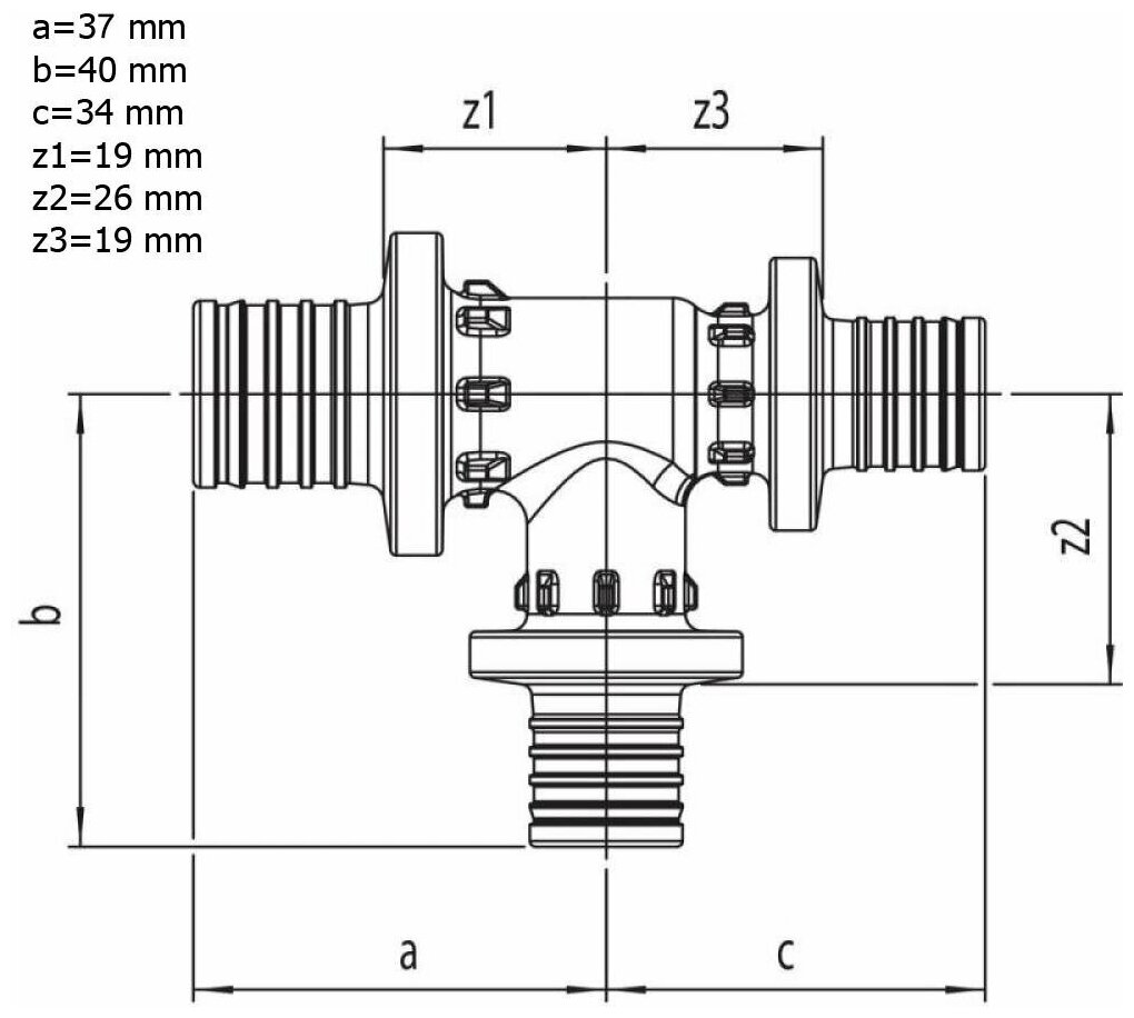 PX 11600811001 Тройник PPSU с уменьшенным боковым и торцевым проходами (20 мм, 2 x 16 мм) REHAU - фото №2