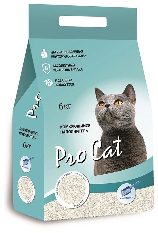Наполнитель для кошачьего туалета PRO CAT Regular комкующийся экстра белой глины 6кг - фотография № 1