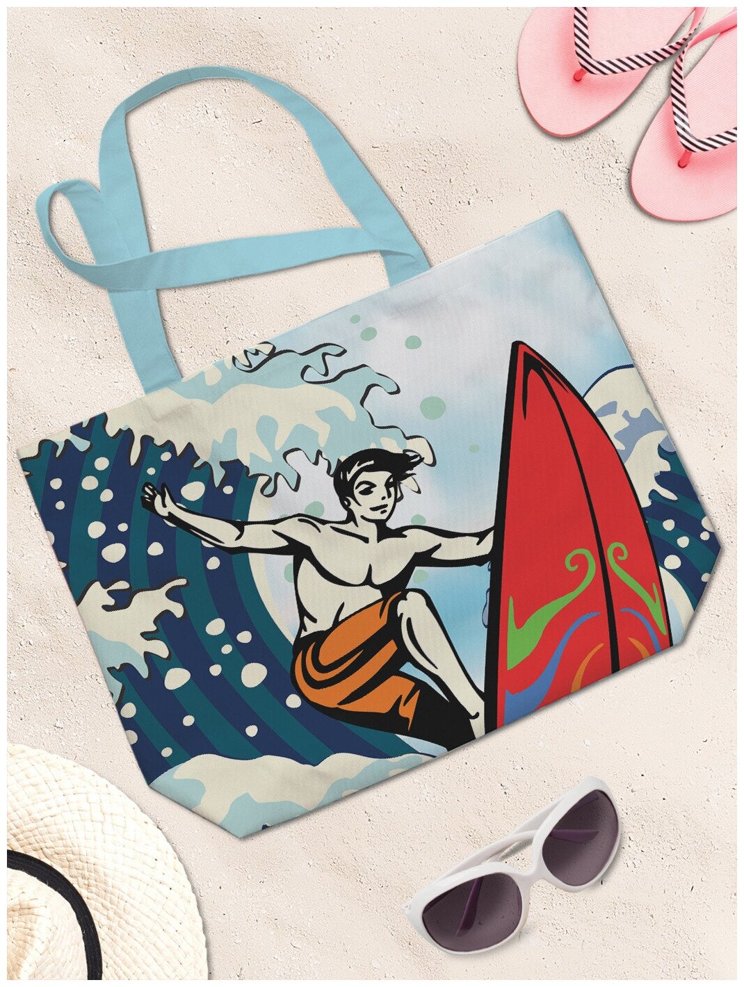 Текстильная женская сумка JoyArty "Серфер в волнах" на молнии для пляжа и фитнеса - фотография № 3