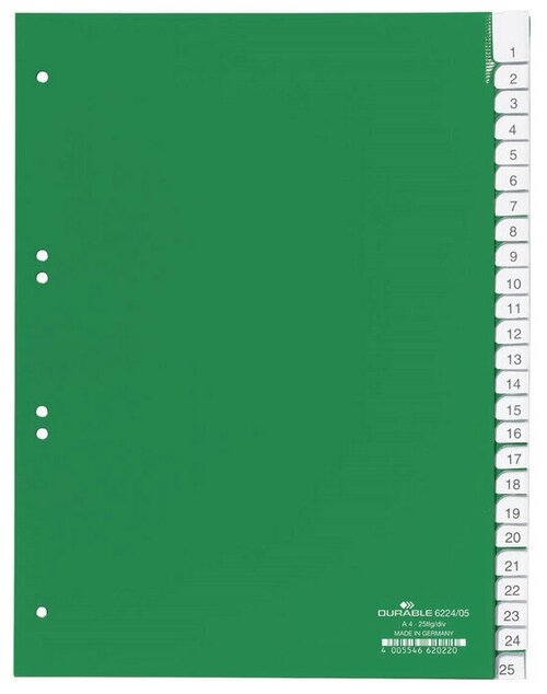 Разделитель DURABLE с табуляторами на 25 разделов, зеленый
