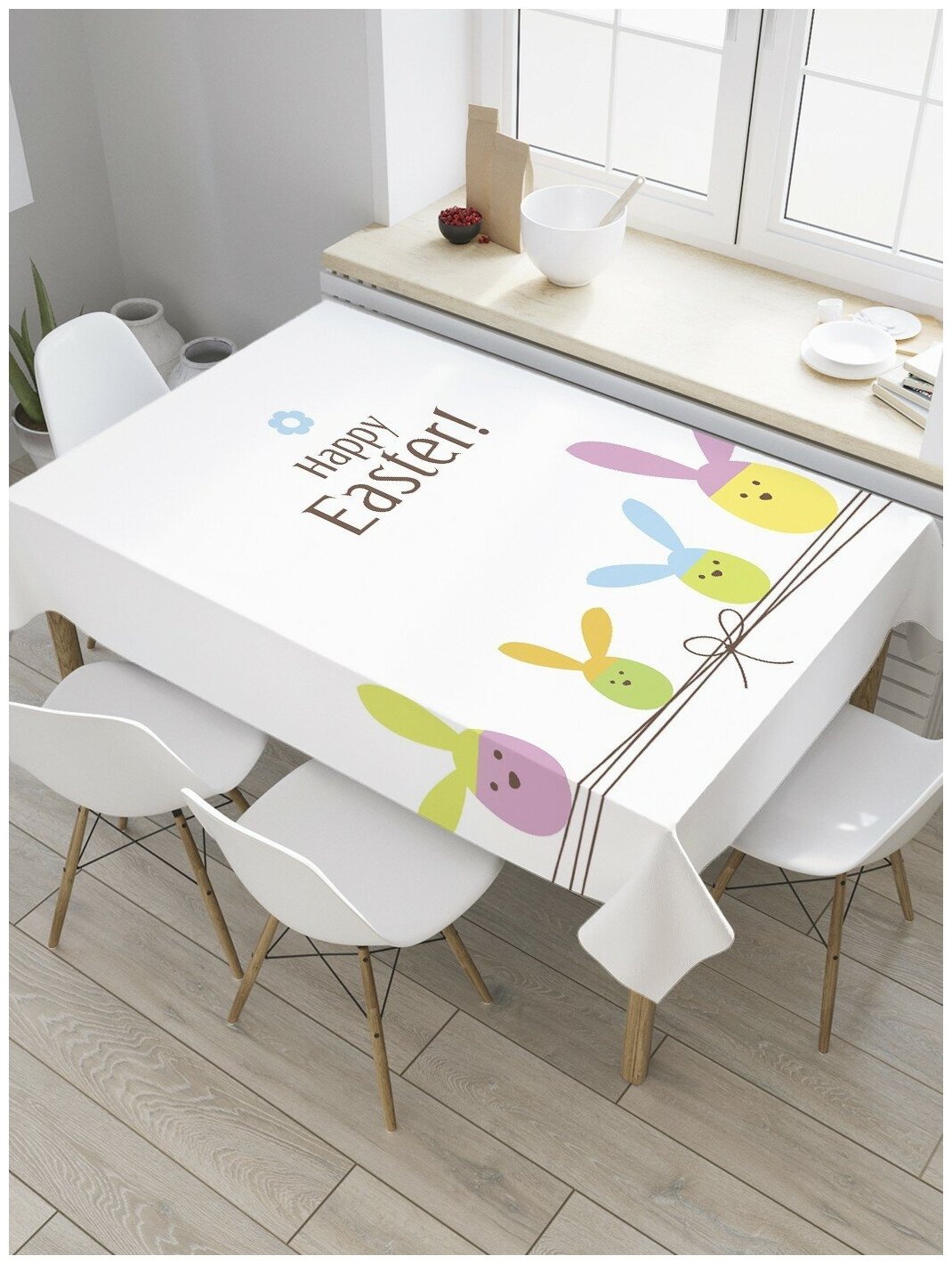 Скатерть прямоугольная JoyArty на кухонный стол "Пасхальные зайцы" из оксфорда, 120x145 см