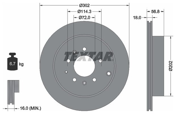 Тормозной диск задний Textar 92180903 для Mazda CX-7