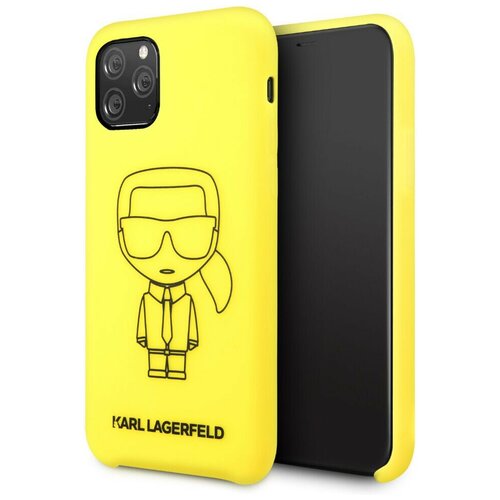 фото Чехол cg mobile karl lagerfeld liquid silicone ikonik outlines hard для iphone 11 pro, цвет желтый/черный (klhcn58silflye)