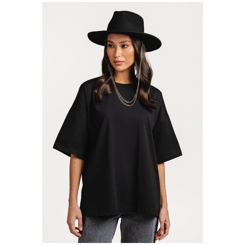 Женская футболка оверсайз с длинным рукавом DREAMWHITE ТР014, размер S, цвет черный