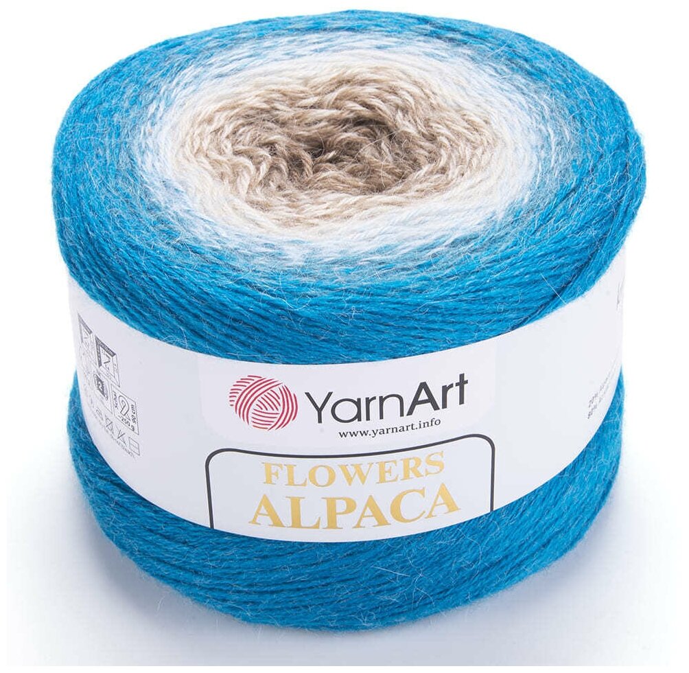 Пряжа YarnArt Flowers Alpaca (ЯрнАрт Фловерс Альпака) 1 моток цвет 431 Синий, Голубой, Белый, Коричневый, 20% альпака, 80% акрил, 250г, 940м