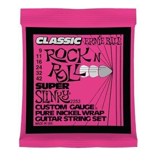 комплект cтрун для электрогитары ernie ball p02722 cobalt hybrid slinky Струны для электрической гитары Ernie Ball P02253 Super Slinky Classic Pure Nickel (9-11-16-24w-32-42)