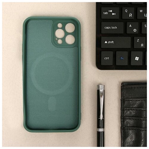 фото Чехол luazon для iphone 12 pro, поддержка magsafe, силиконовый, темно-зеленый mikimarket