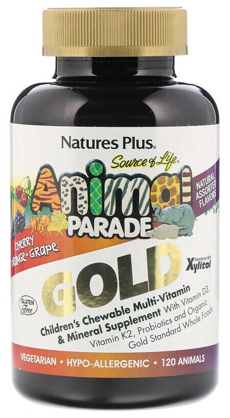 Nature's Plus Source of Life Animal Parade Gold добавка для детей с мультивитаминами и минералами ассорти из натуральных вкусов 120 таблеток