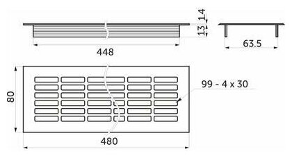 Решетка вентиляционная 480 х 80 мм (алюминий) черная - фотография № 2