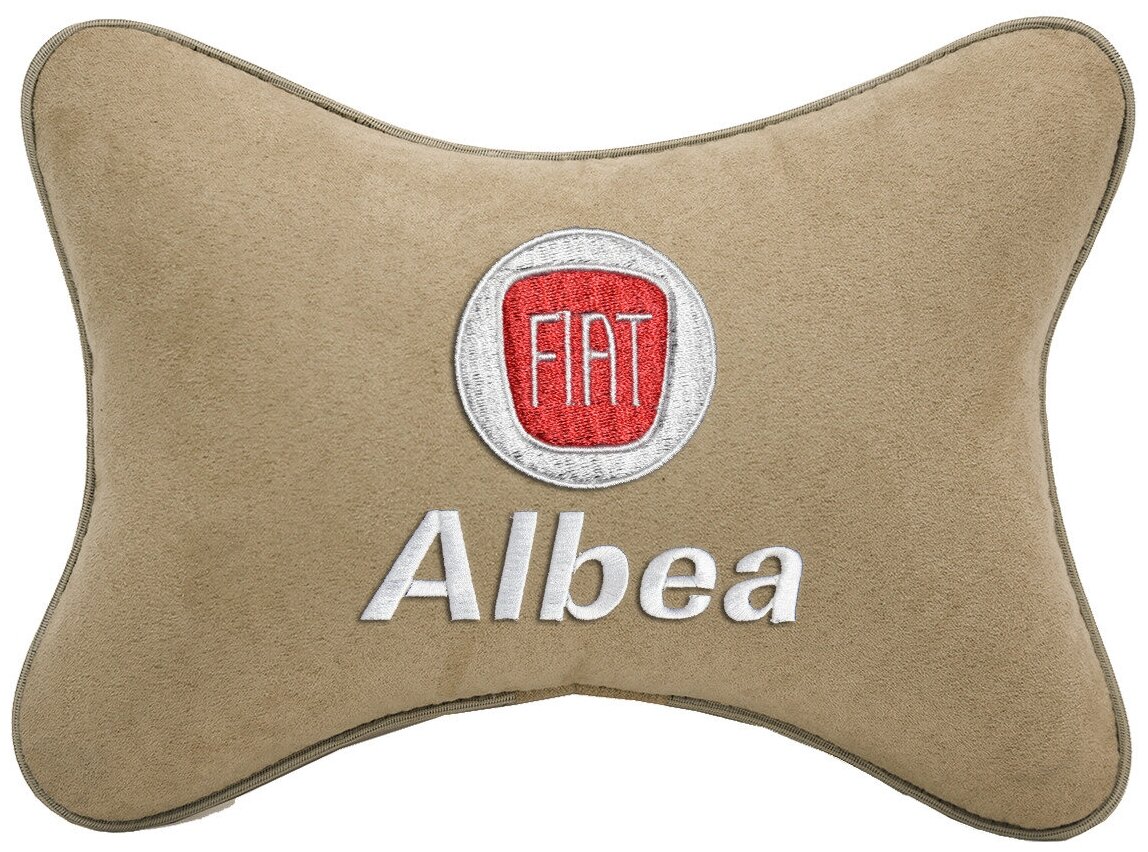 Автомобильная подушка на подголовник алькантара Beige с логотипом автомобиля FIAT Albea