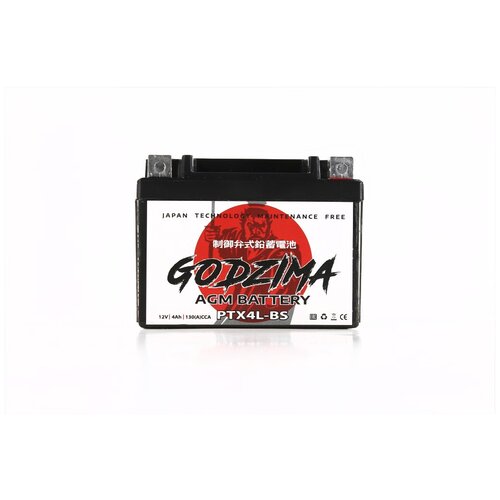 Godzima GZ1204 Мото аккумулятор стартерный для мотоцикла, квадроцикла, скутера AGM 12V 4 а/ч (YTX4L-BS)