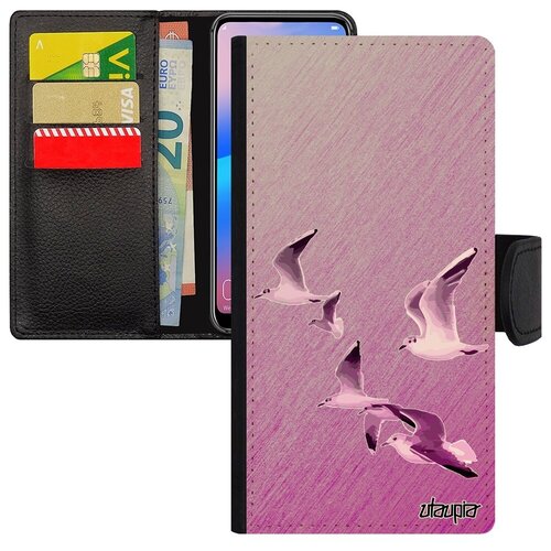 фото Защитный чехол-книжка на смартфон // samsung galaxy s7 edge // "чайки" крачка ливингстон, utaupia, розовый