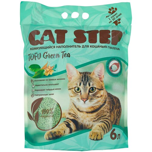 Наполнитель для кошачьих туалетов CAT STEP Tofu Green Tea, растительный комкующийся, 6л