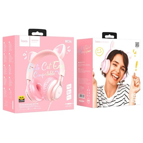 Наушники с микрофоном полноразмерная HOCO W36 детский дизайн разъём 35mm кабель 12m розовые 86000₽