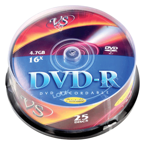 фото Диски dvd-r vs, 4,7 gb, 16x, cake box, с поверхностью для печати, vsdvdripcb2501, 25 штук