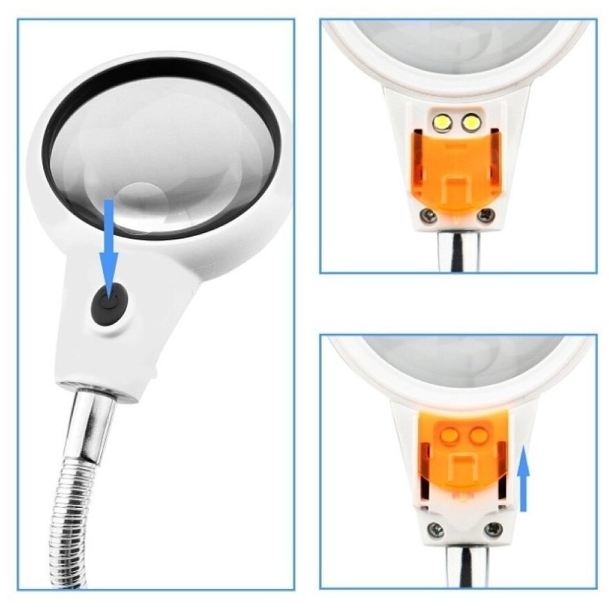 Держатель для пайки Третья рука с лупой и подсветкой OT-INL610 Орбита