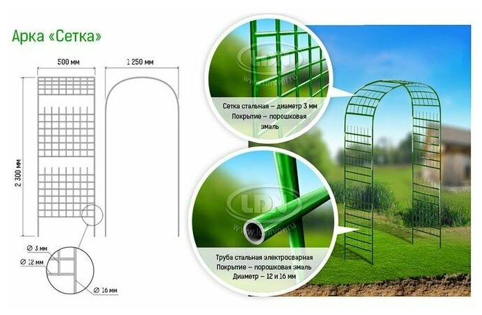 Арка садовая, разборная, 230 × 125 × 50 см, металл, зелёная, «Сетка», Greengo - фотография № 2