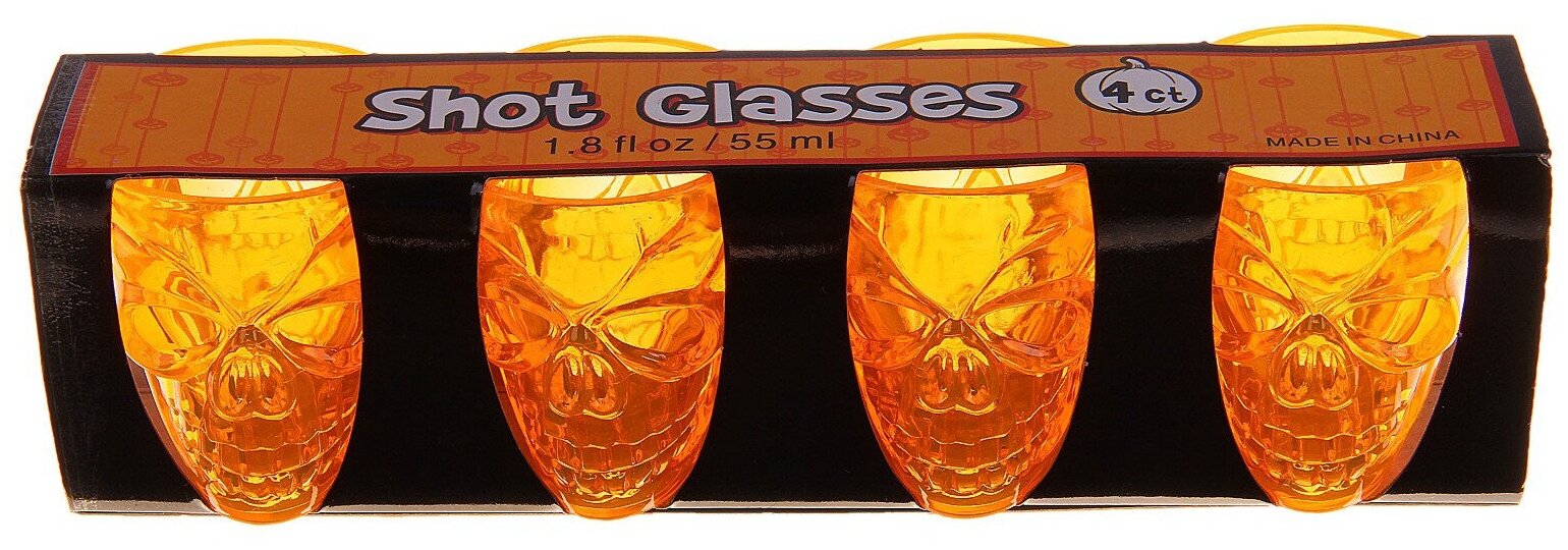 Стопки в виде Черепа Оранжевые Хэллоуин, 4 шт. для сервировки