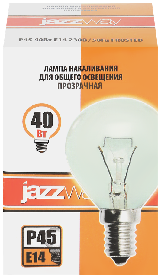 Лампа накаливания JazzWay P45 40W E14 прозрачная шар