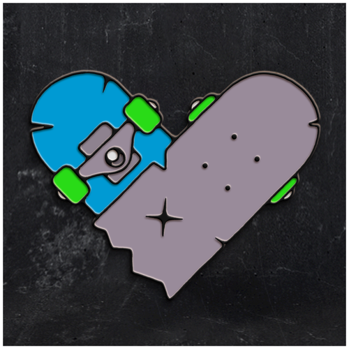 фото Металлический значок- пин one love скейт- сердце голубое