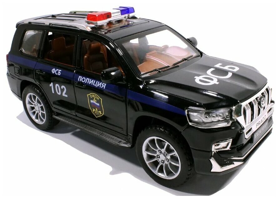 Машинка металлическая инерционная Toyota Land Cruiser Prado Полицейская ФСБ 21 см ( масштаб 1:24)