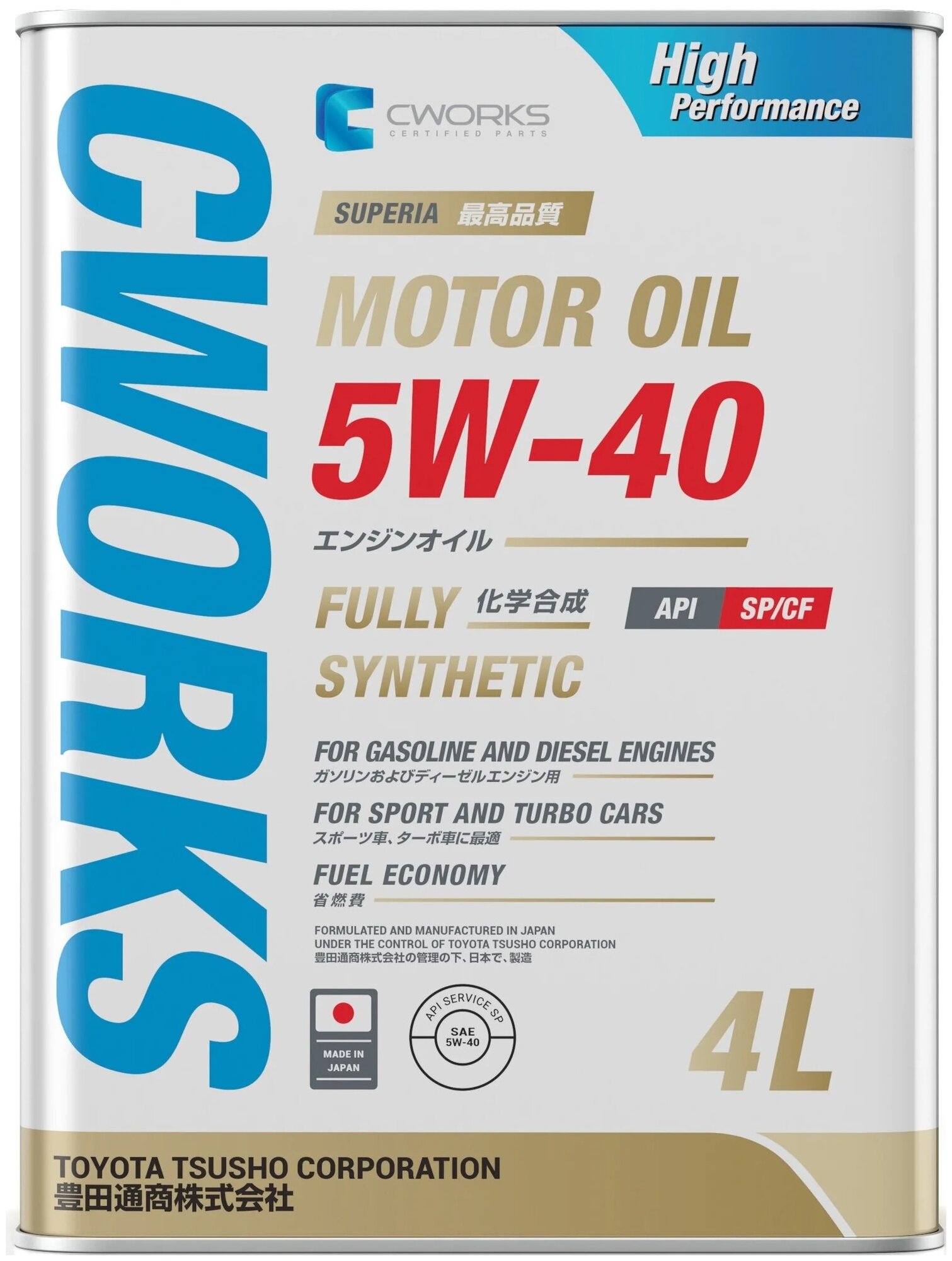 Моторное масло CWORKS SUPERIA OIL 5W-40 SP/CF,4L A13SR2004