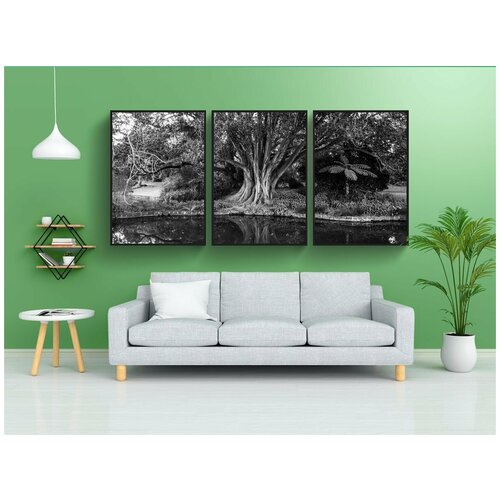 фото Набор модулных постеров для интерьера "деревья, большой, черное и белое" 60x90 см. в тубусе, без рамки lotsprints