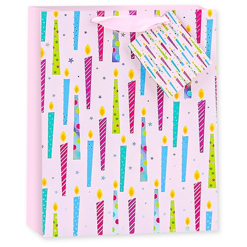 фото Пакет подарочный, яркие свечи, розовый, голография, 32*26*12 см, 1 шт. дон баллон