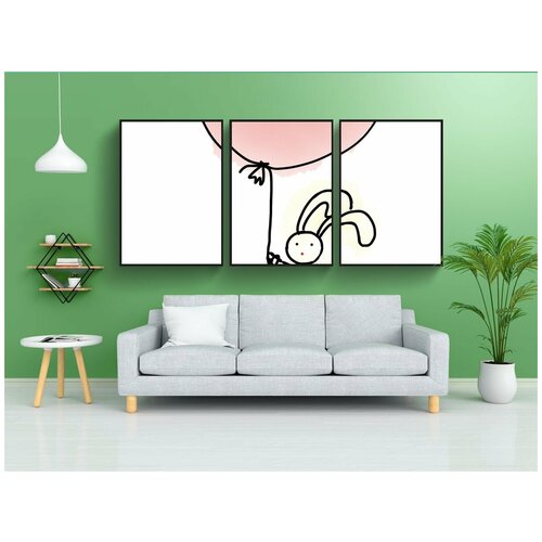 фото Набор модулных постеров для интерьера "воздушный шар, кролик, летать" 60x90 см. в тубусе, без рамки lotsprints