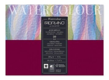 Fabriano Альбом для акварели Watercolour 200 г/м2 20 х 20 см склейка с четырех сторон 20 л. 72612020 среднезернистая