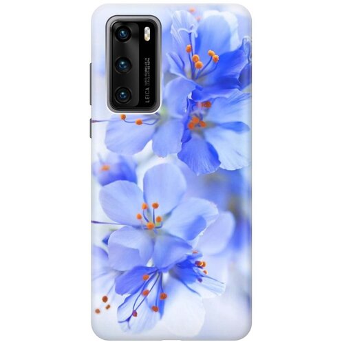 фото Ультратонкий силиконовый чехол-накладка для huawei p40 с принтом "лазурные орхидеи" gosso