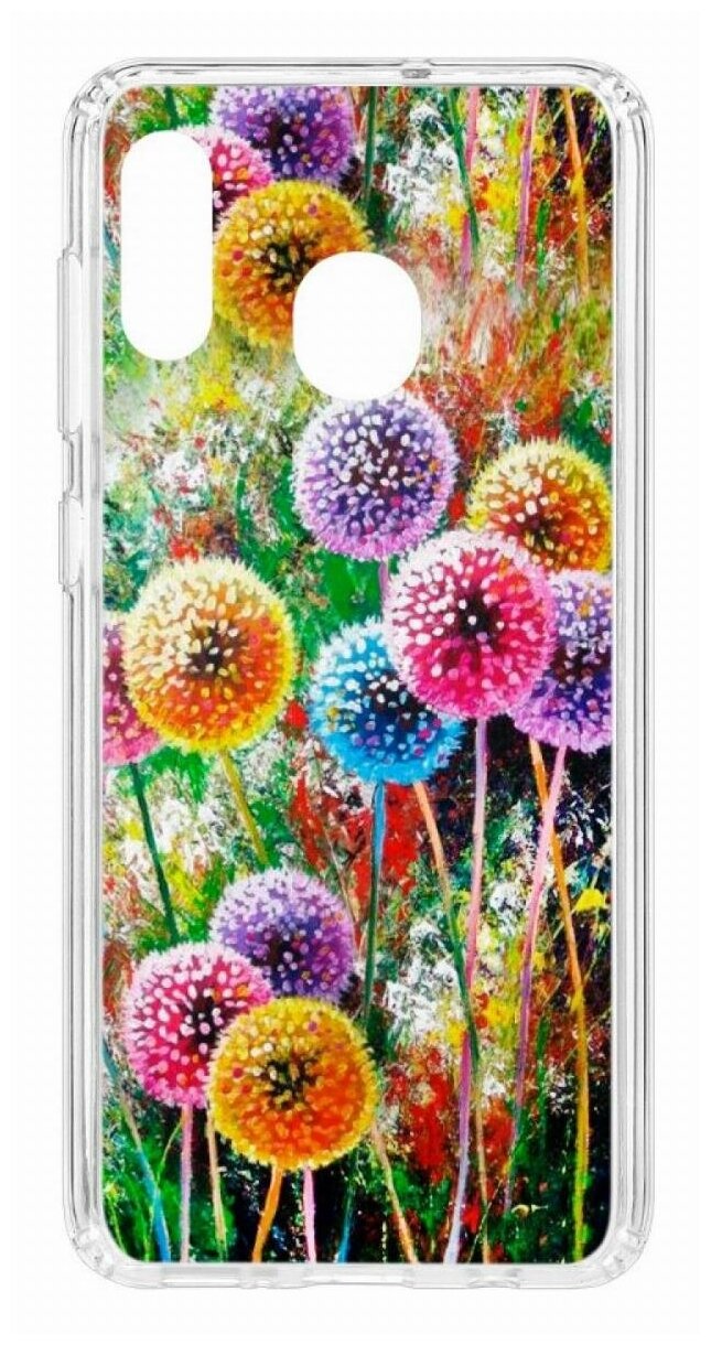 Чехол для Samsung Galaxy A20/A30 Kruche Print Одуванчики, пластиковая накладка, силиконовый бампер с защитой камеры, защитный прозрачный кейс с рисунком