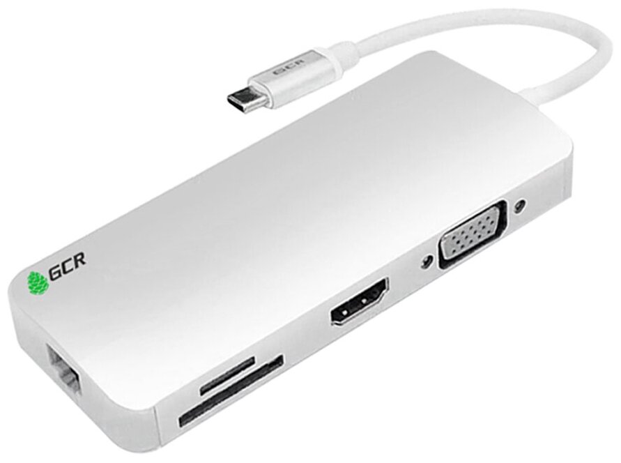 Разветвитель GCR TypeC Hub 10 in 1 HDMI VGA RJ45 USB30 x3 Card Reader Audio TypeC PD VHUSD101